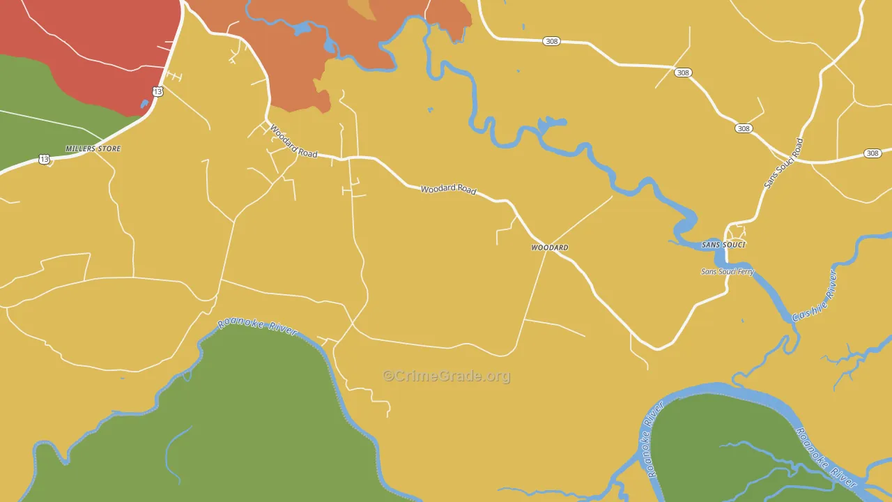 Woodard, NC Map of Drug-Related Crime Rates