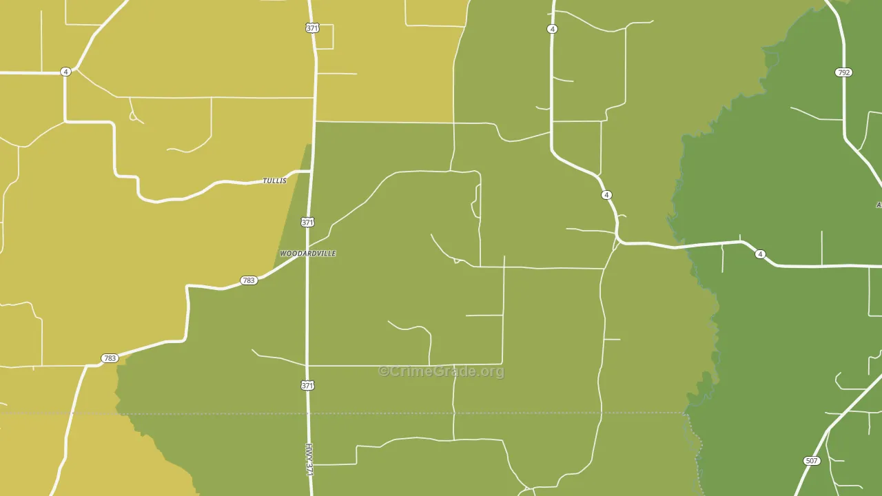 Woodardville, LA Map of Drug-Related Crime Rates
