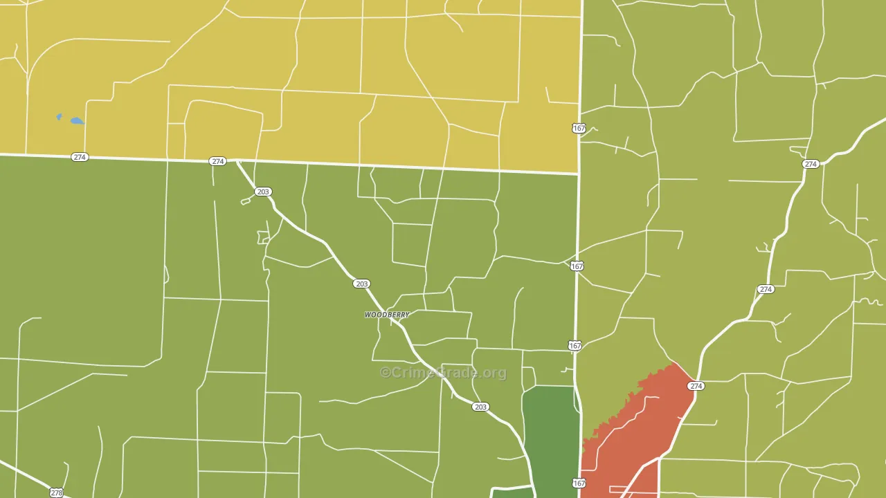 Woodberry, AR Map of Drug-Related Crime Rates