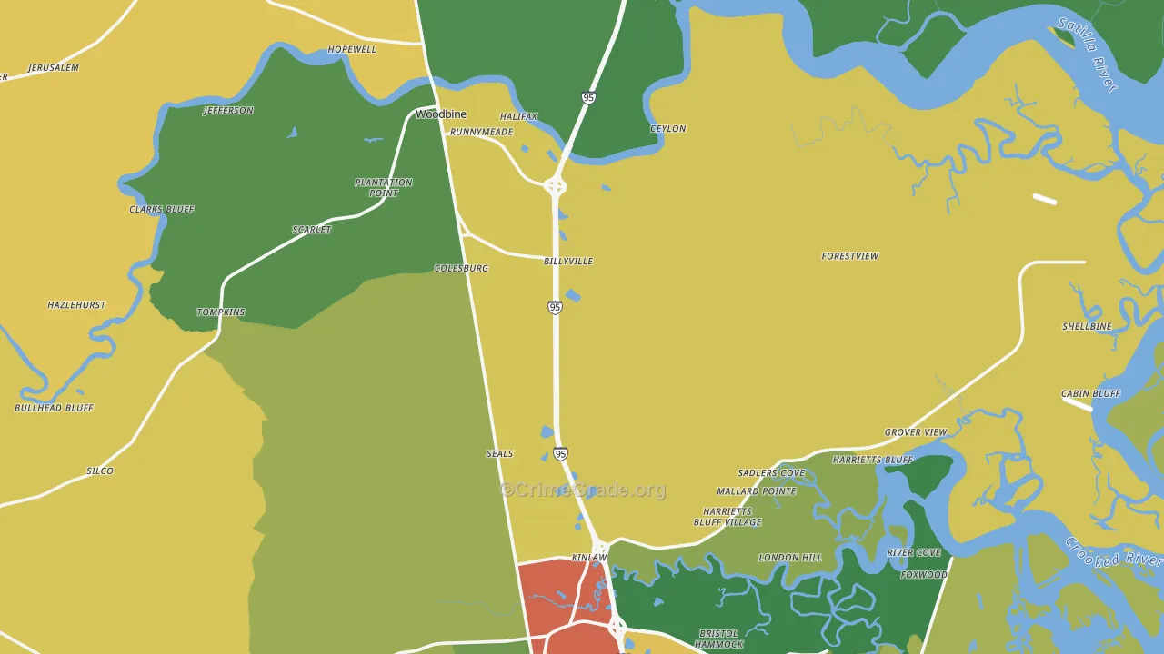 Woodbine, GA Map of Drug-Related Crime Rates