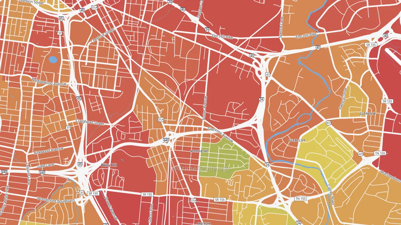 Woodbine, Nashville, TN Map of Drug-Related Crime Rates