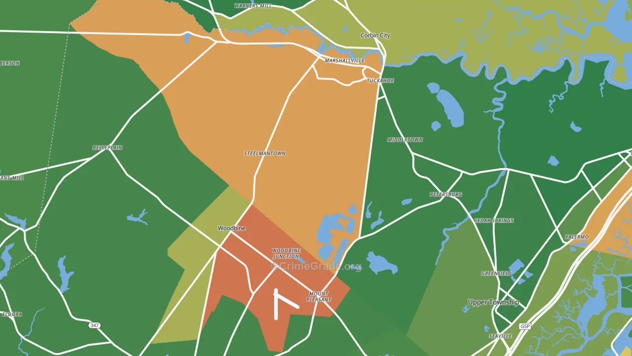 Woodbine, NJ Map of Drug-Related Crime Rates