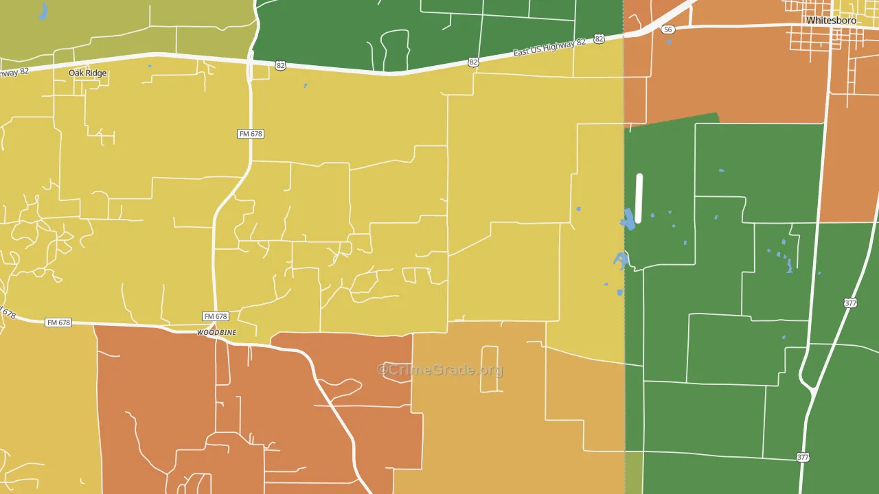 Woodbine, TX Map of Drug-Related Crime Rates