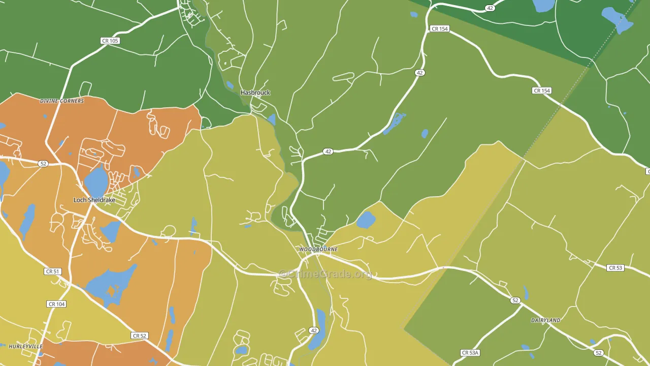 Woodbourne, NY Map of Drug-Related Crime Rates