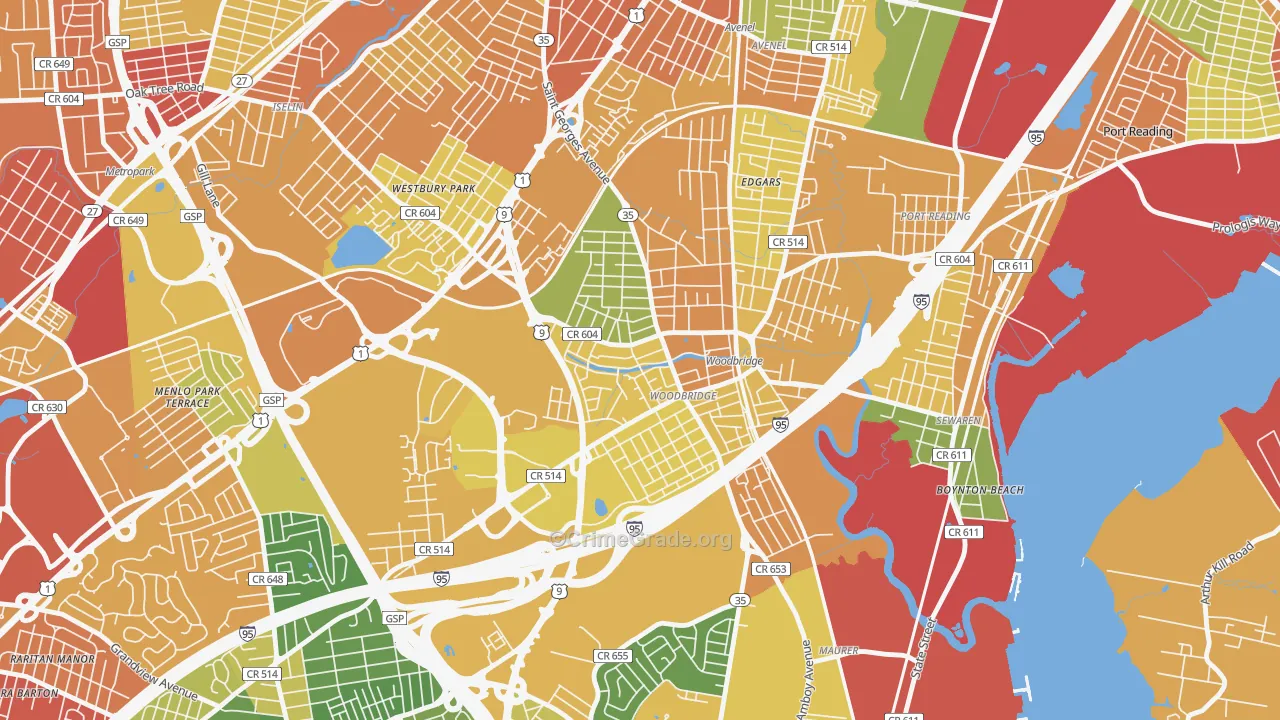 Woodbridge, NJ Map of Drug-Related Crime Rates