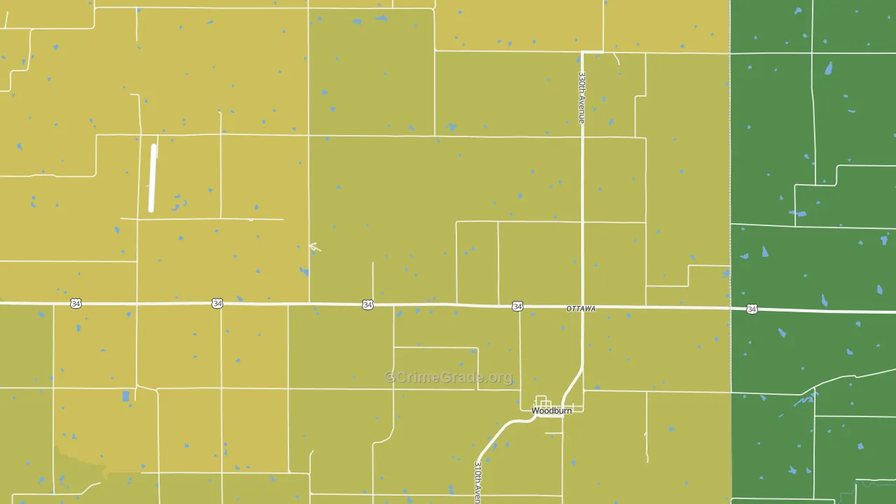Woodburn, IA Map of Drug-Related Crime Rates