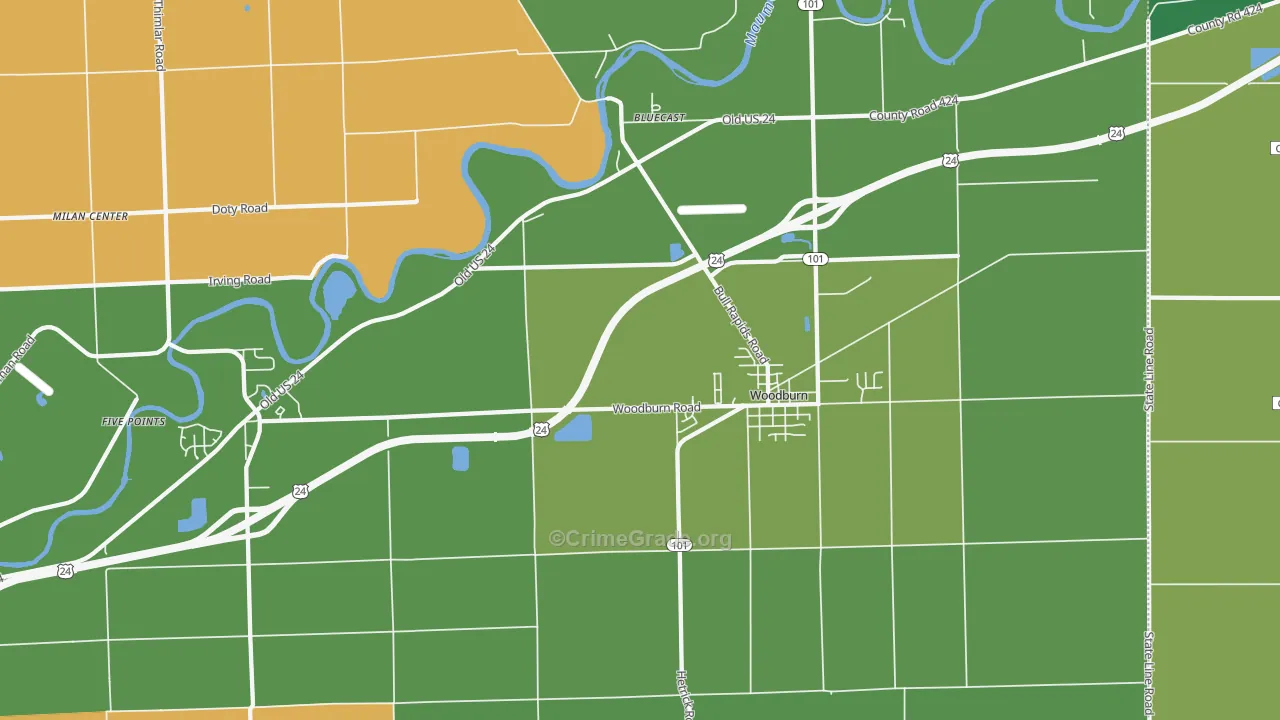 Woodburn, IN Map of Drug-Related Crime Rates