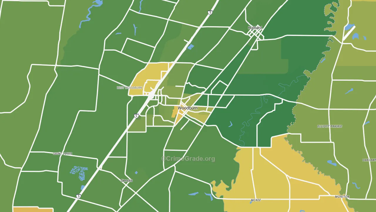 Woodburn, OR Map of Drug-Related Crime Rates