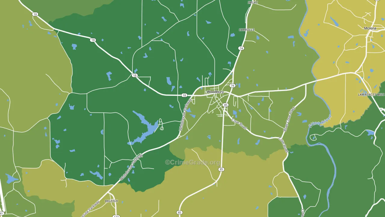 Woodbury, GA Map of Drug-Related Crime Rates