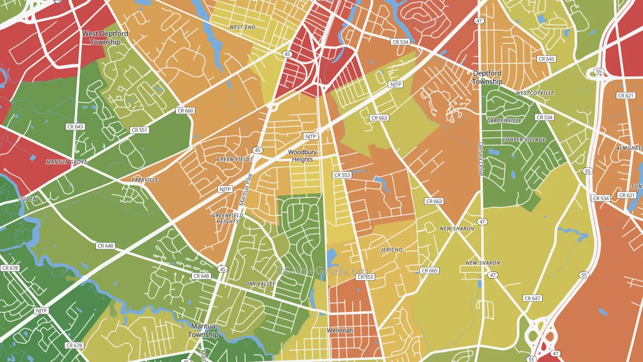 Woodbury Heights, NJ Map of Drug-Related Crime Rates