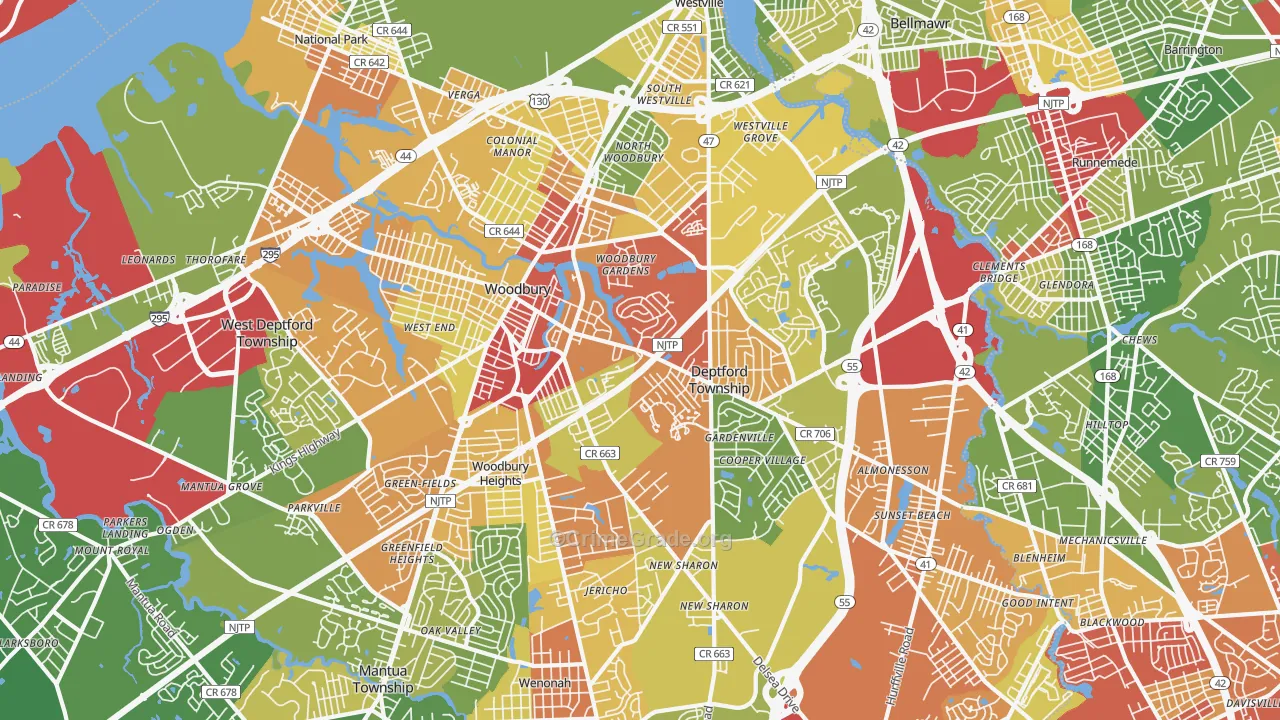 Woodbury, NJ Map of Drug-Related Crime Rates