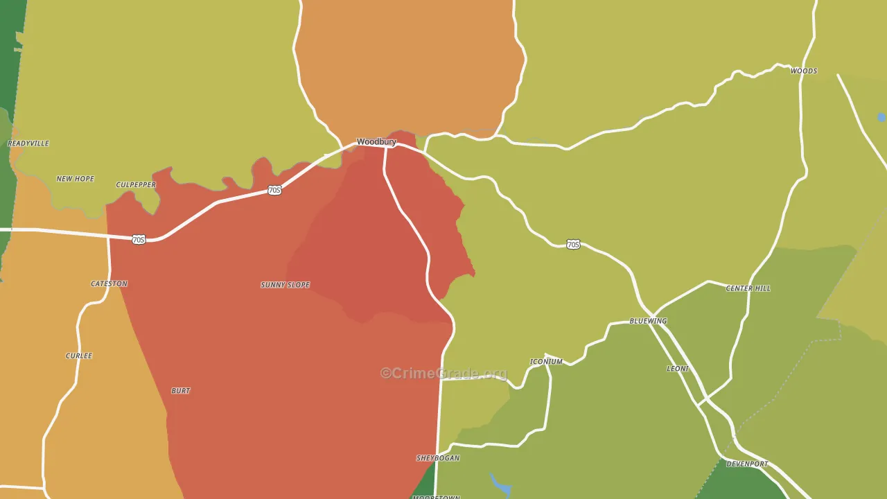 Woodbury, TN Map of Drug-Related Crime Rates