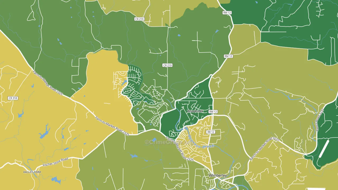 Woodcreek, TX Map of Drug-Related Crime Rates