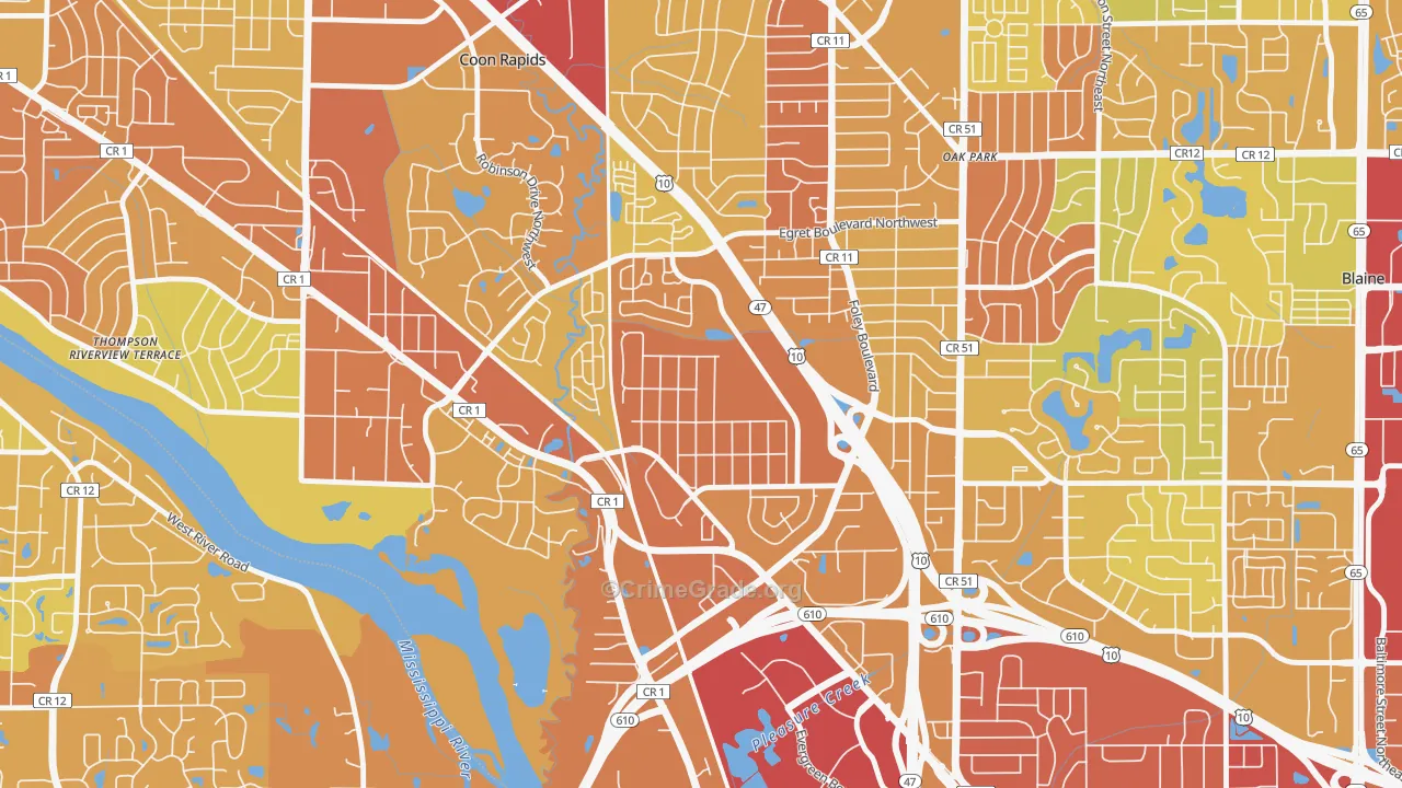 Woodcrest, Coon Rapids, MN Map of Drug-Related Crime Rates