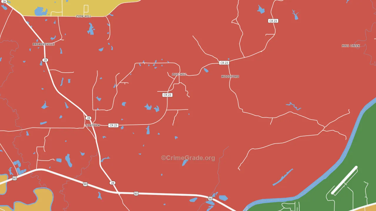 Woodford, AL Map of Drug-Related Crime Rates