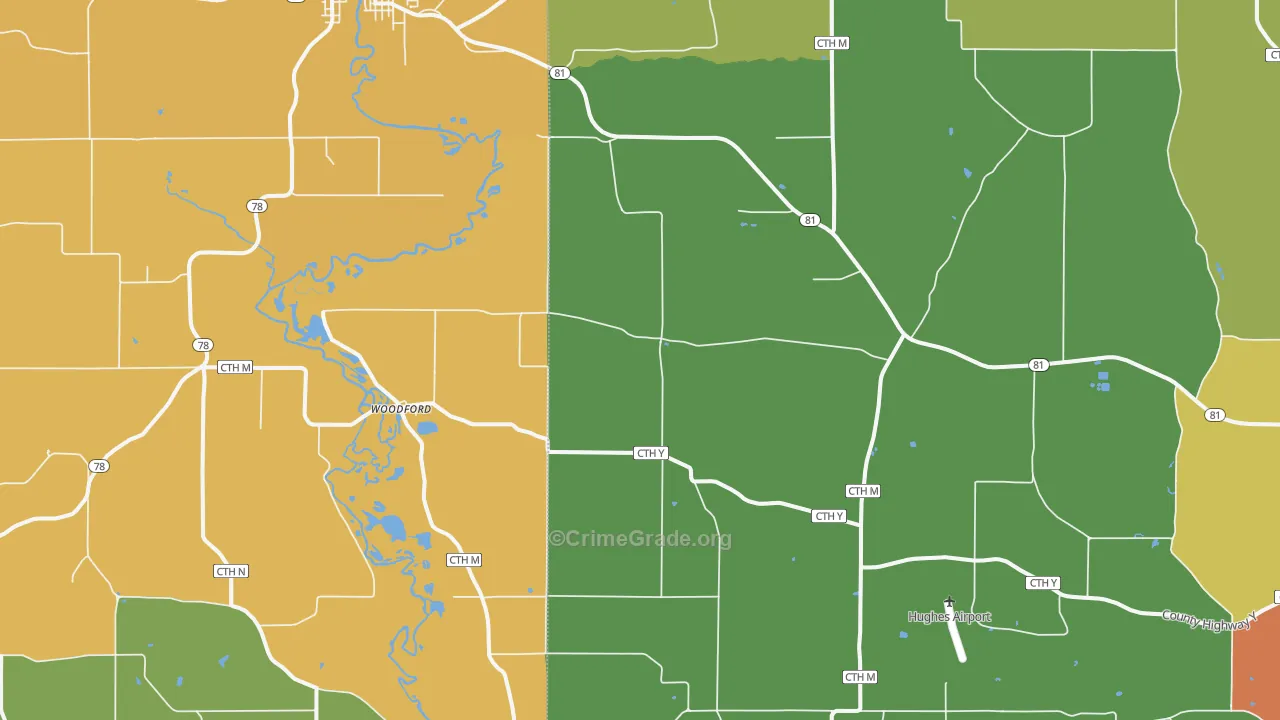 Woodford, WI Map of Drug-Related Crime Rates
