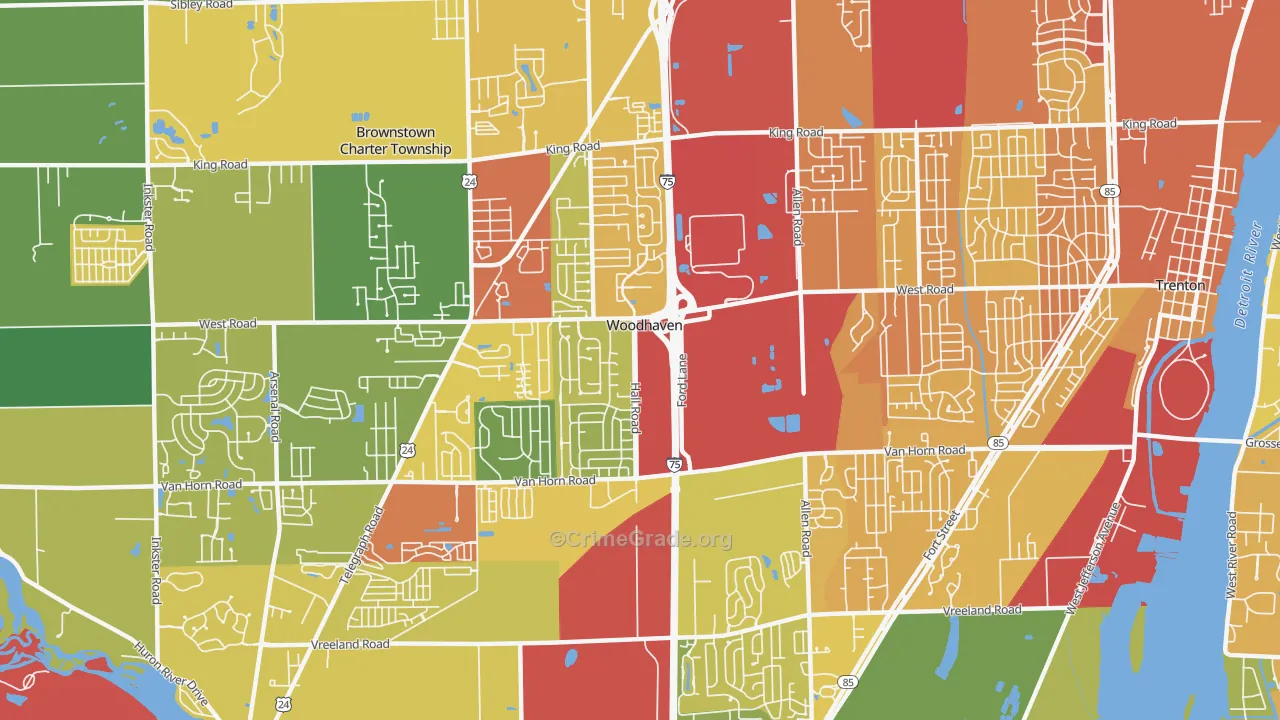 Woodhaven, MI Map of Drug-Related Crime Rates