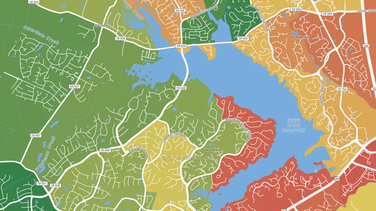Woodlake, VA Map of Drug-Related Crime Rates