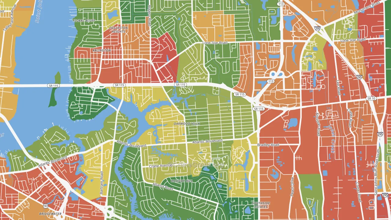 Woodland Acres, Jacksonville, FL Map of Drug-Related Crime Rates