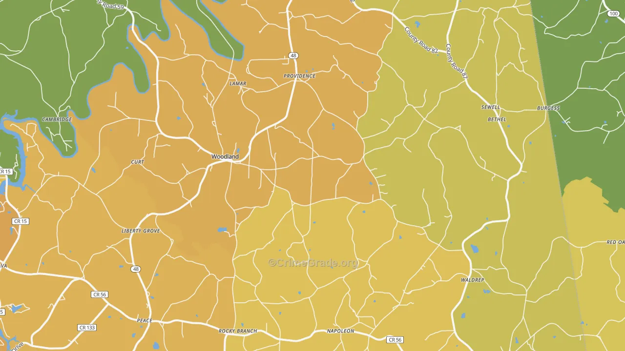 Woodland, AL Map of Drug-Related Crime Rates