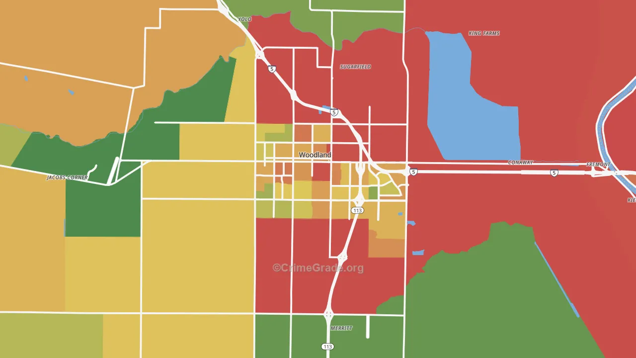 Woodland, CA Map of Drug-Related Crime Rates