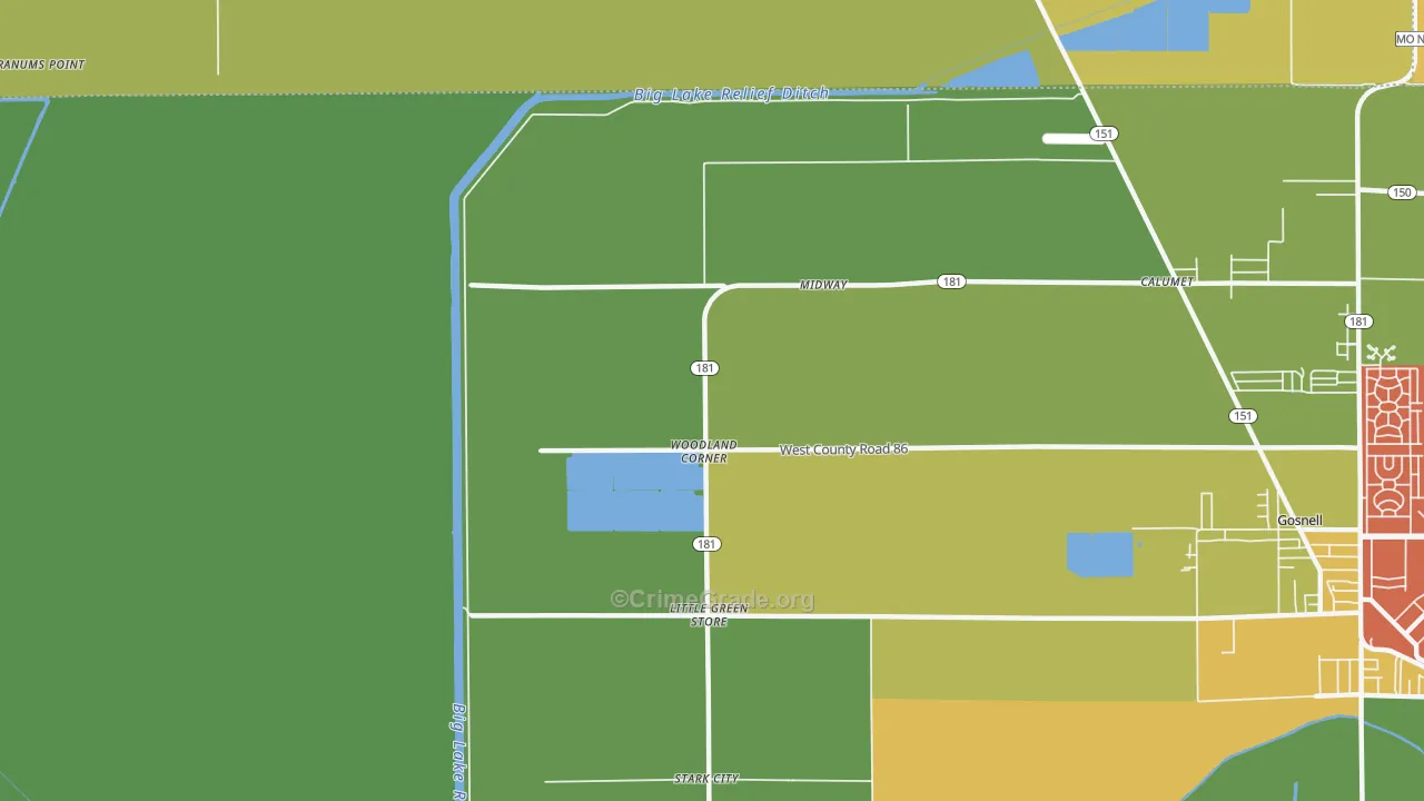 Woodland Corner, AR Map of Drug-Related Crime Rates