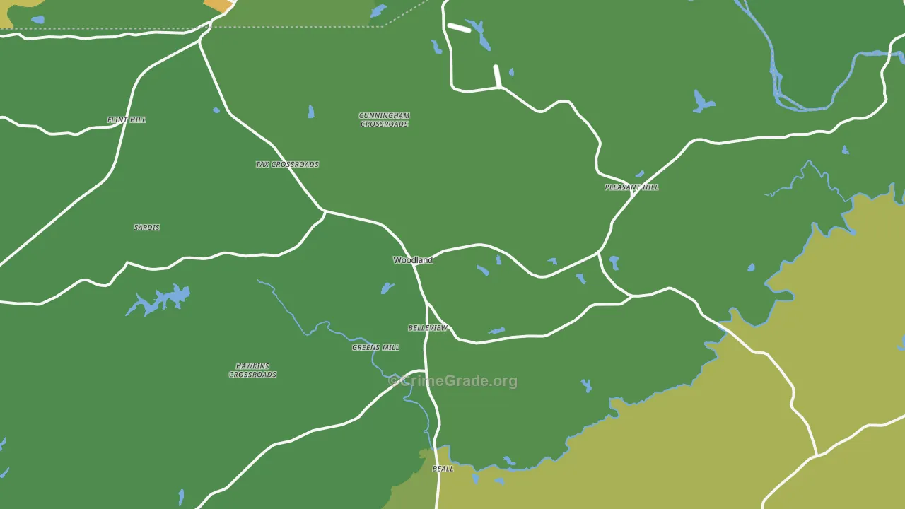 Woodland, GA Map of Drug-Related Crime Rates