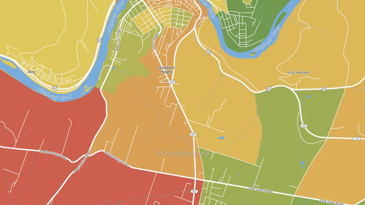 Woodland Heights, PA Map of Drug-Related Crime Rates
