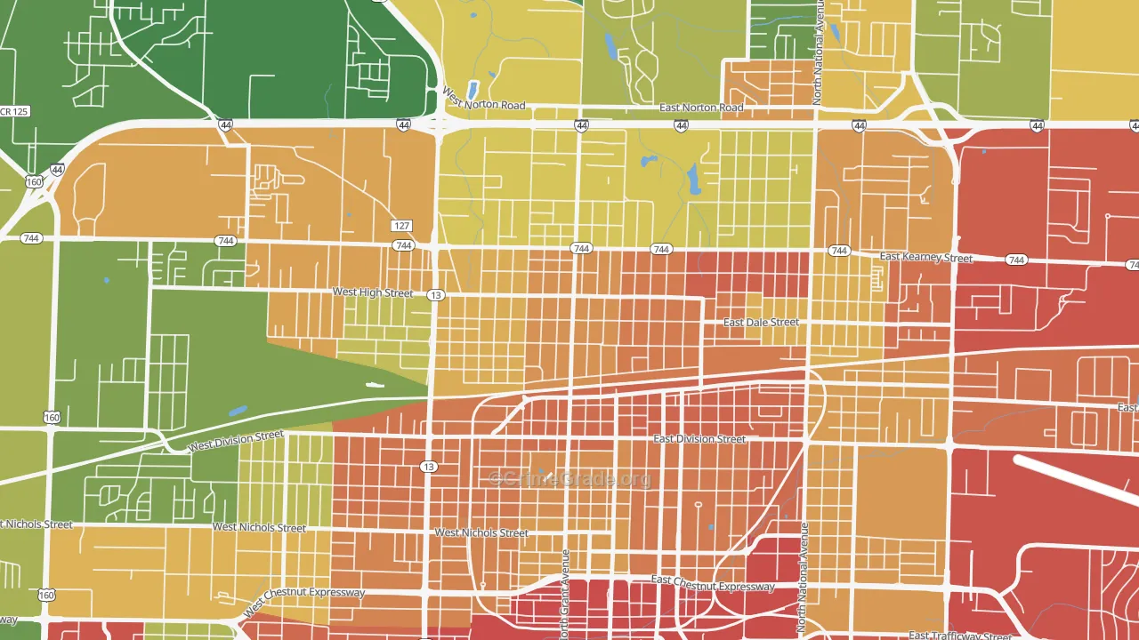 Woodland Heights, Springfield, MO Map of Drug-Related Crime Rates