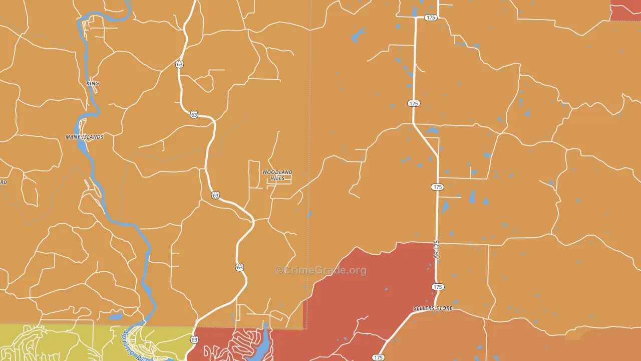 Woodland Hills, AR Map of Drug-Related Crime Rates