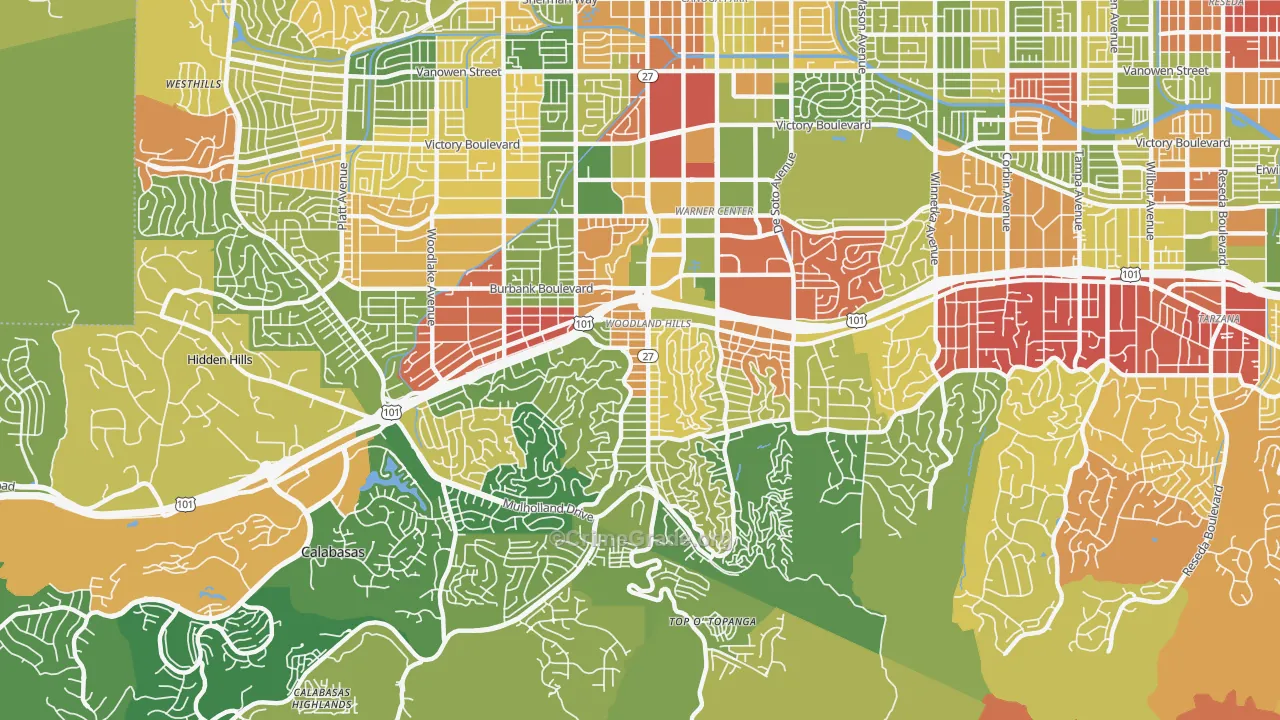 Woodland Hills, CA Map of Drug-Related Crime Rates