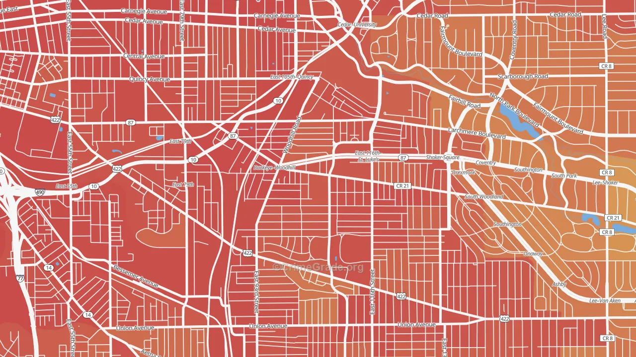 Woodland Hills, Cleveland, OH Map of Drug-Related Crime Rates