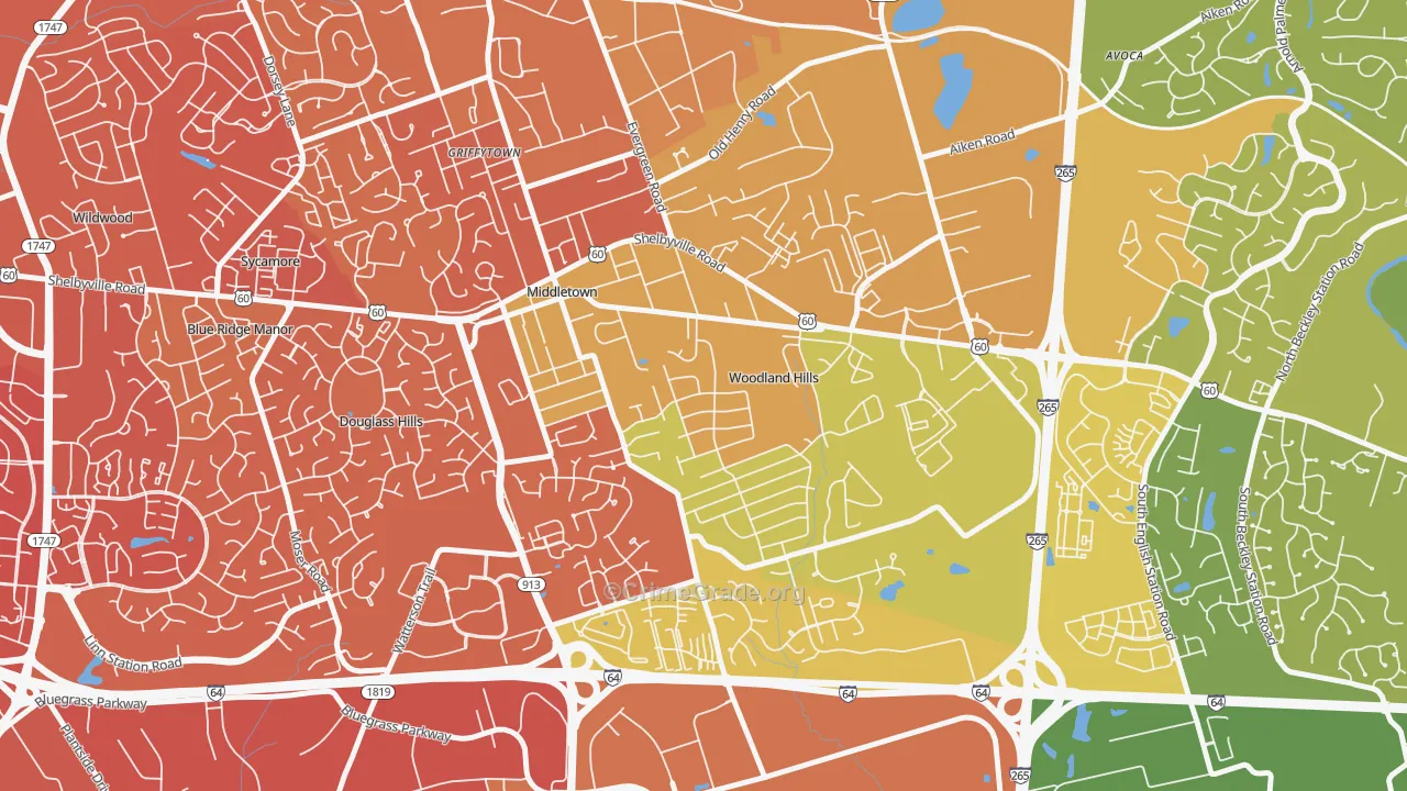 Woodland Hills, KY Map of Drug-Related Crime Rates