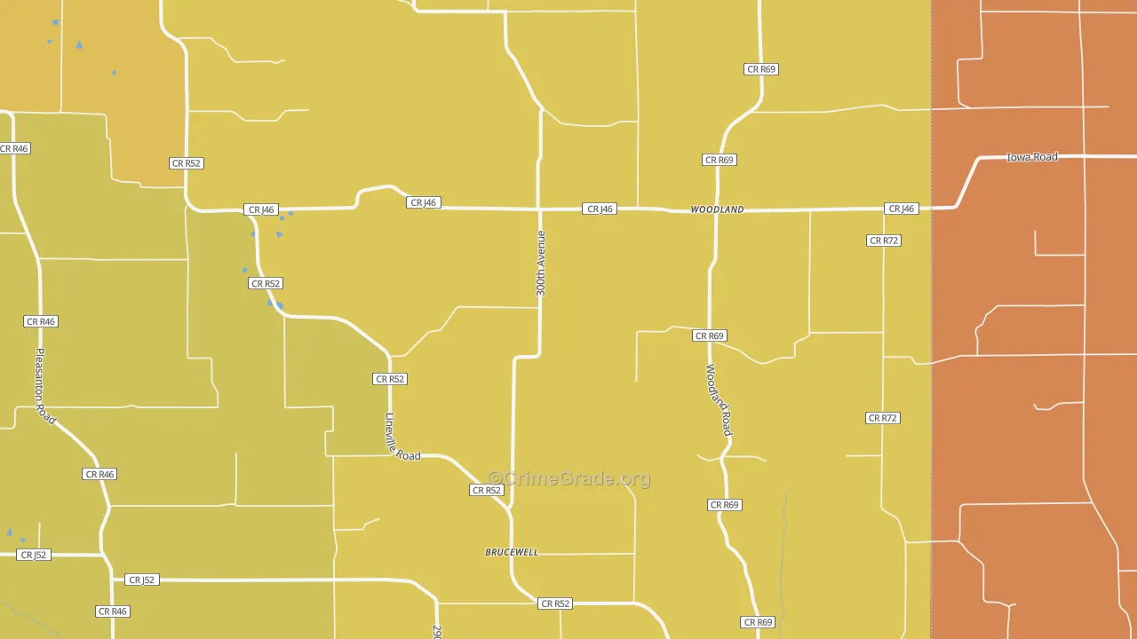 Woodland, IA Map of Drug-Related Crime Rates