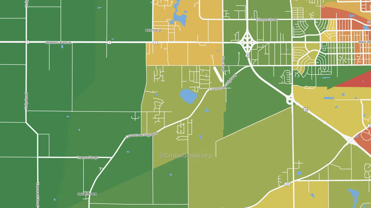 Woodland, IN Map of Drug-Related Crime Rates
