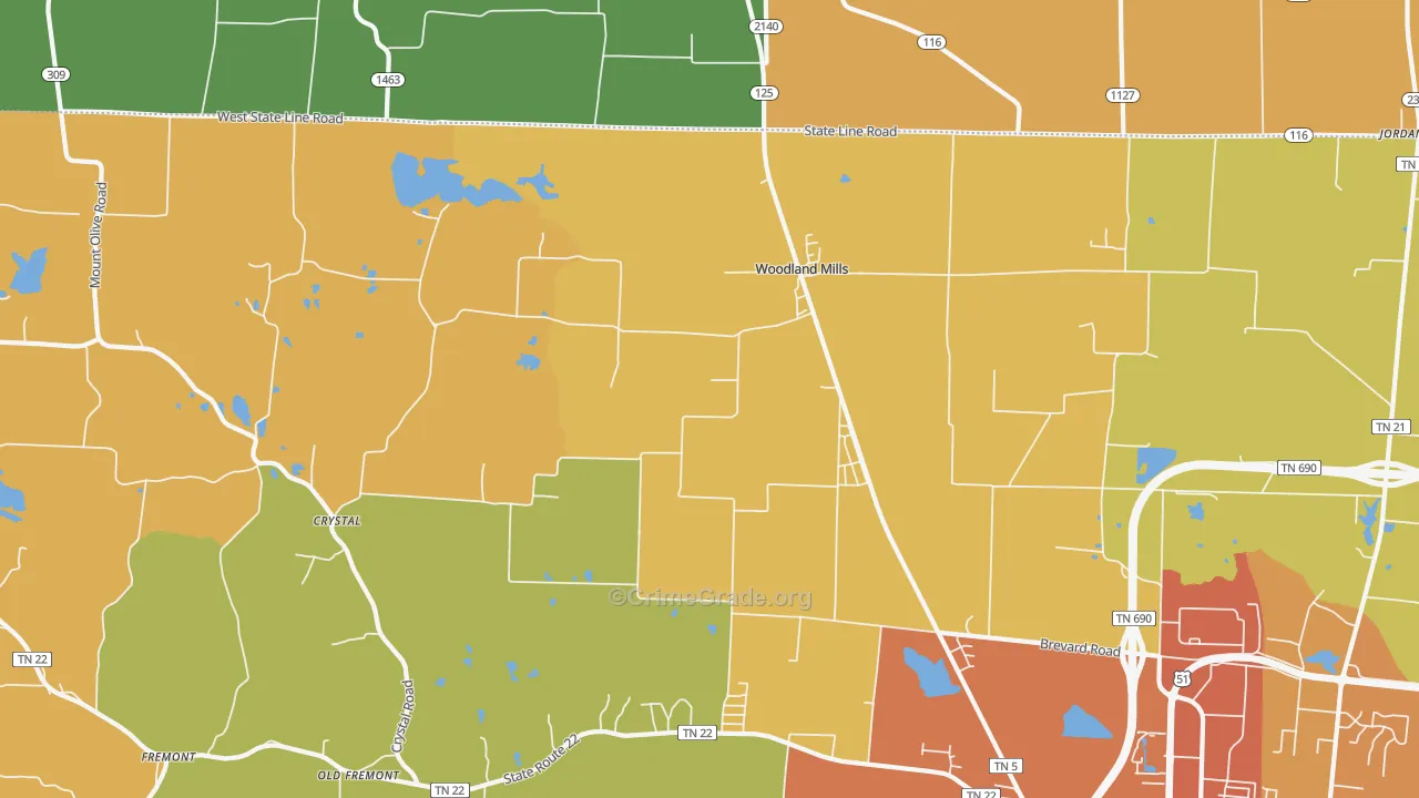 Woodland Mills, TN Map of Drug-Related Crime Rates