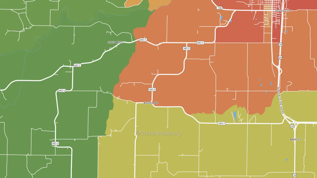 Woodland, MO Map of Drug-Related Crime Rates