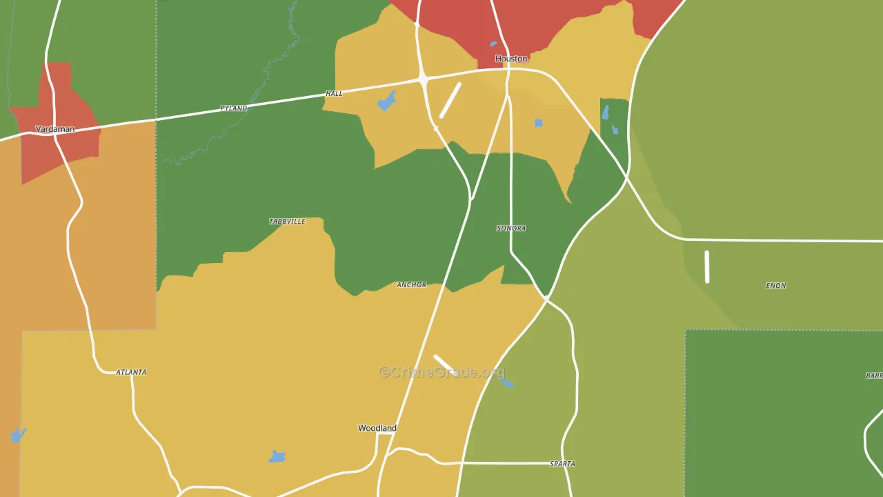 Woodland, MS Map of Drug-Related Crime Rates