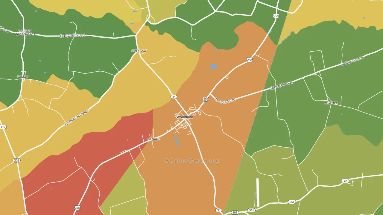 Woodland, NC Map of Drug-Related Crime Rates