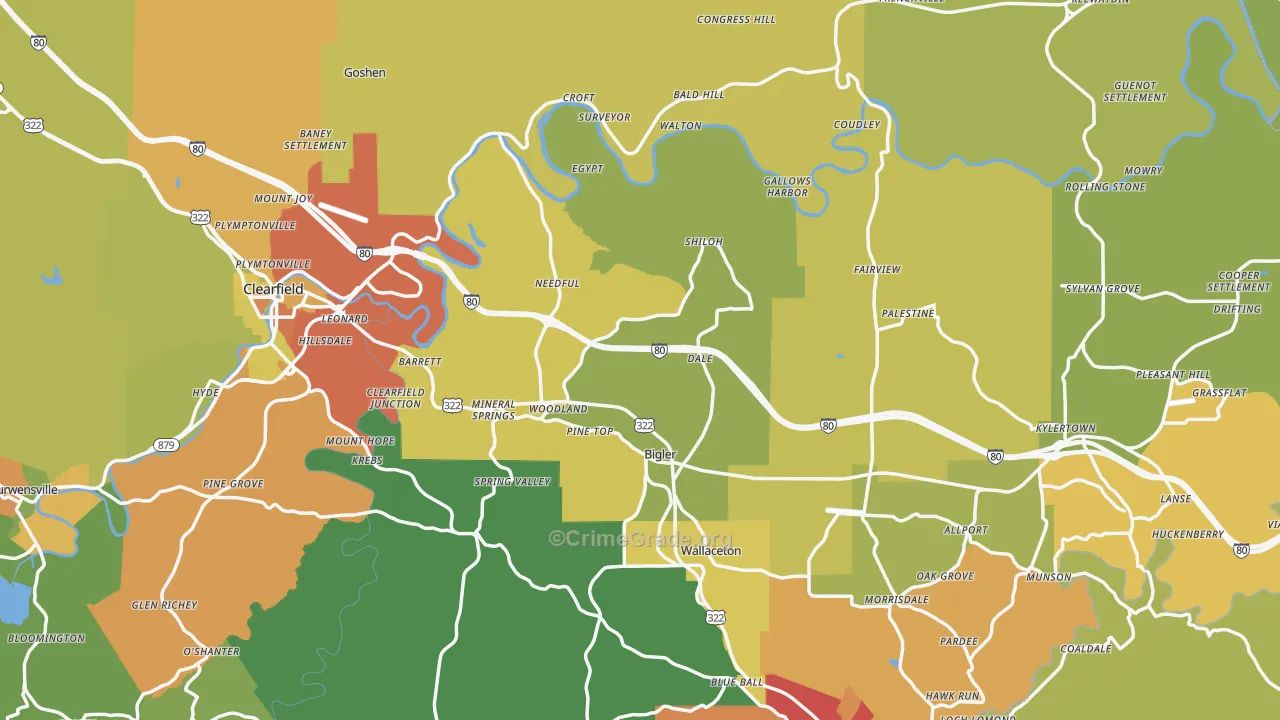 Woodland, PA Map of Drug-Related Crime Rates