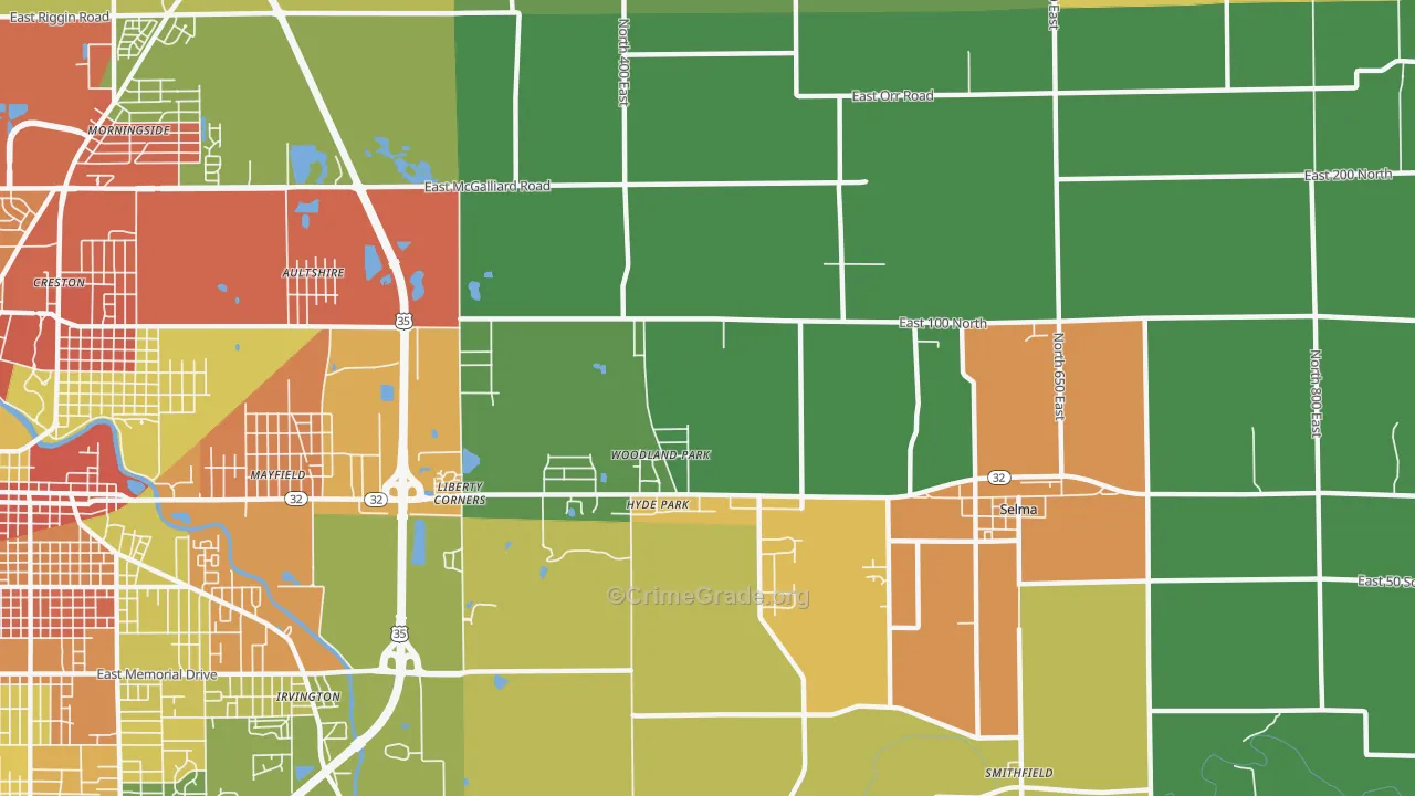 Woodland Park, IN Map of Drug-Related Crime Rates