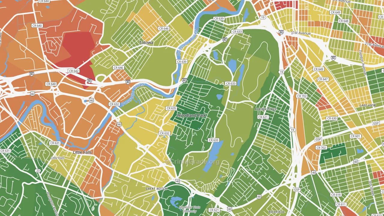 Woodland Park, NJ Map of Drug-Related Crime Rates