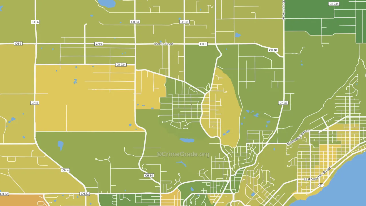 Woodlands-Pleasantview, Duluth, MN Map of Drug-Related Crime Rates