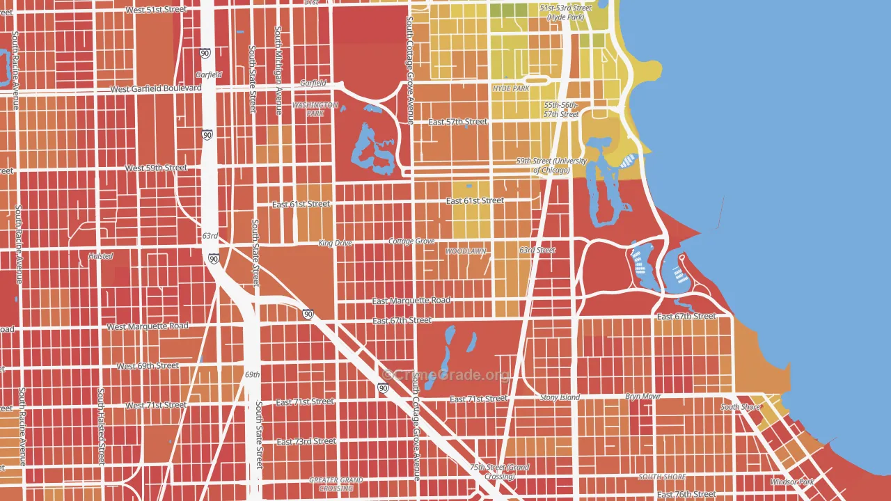 Woodlawn, Chicago, IL Map of Drug-Related Crime Rates