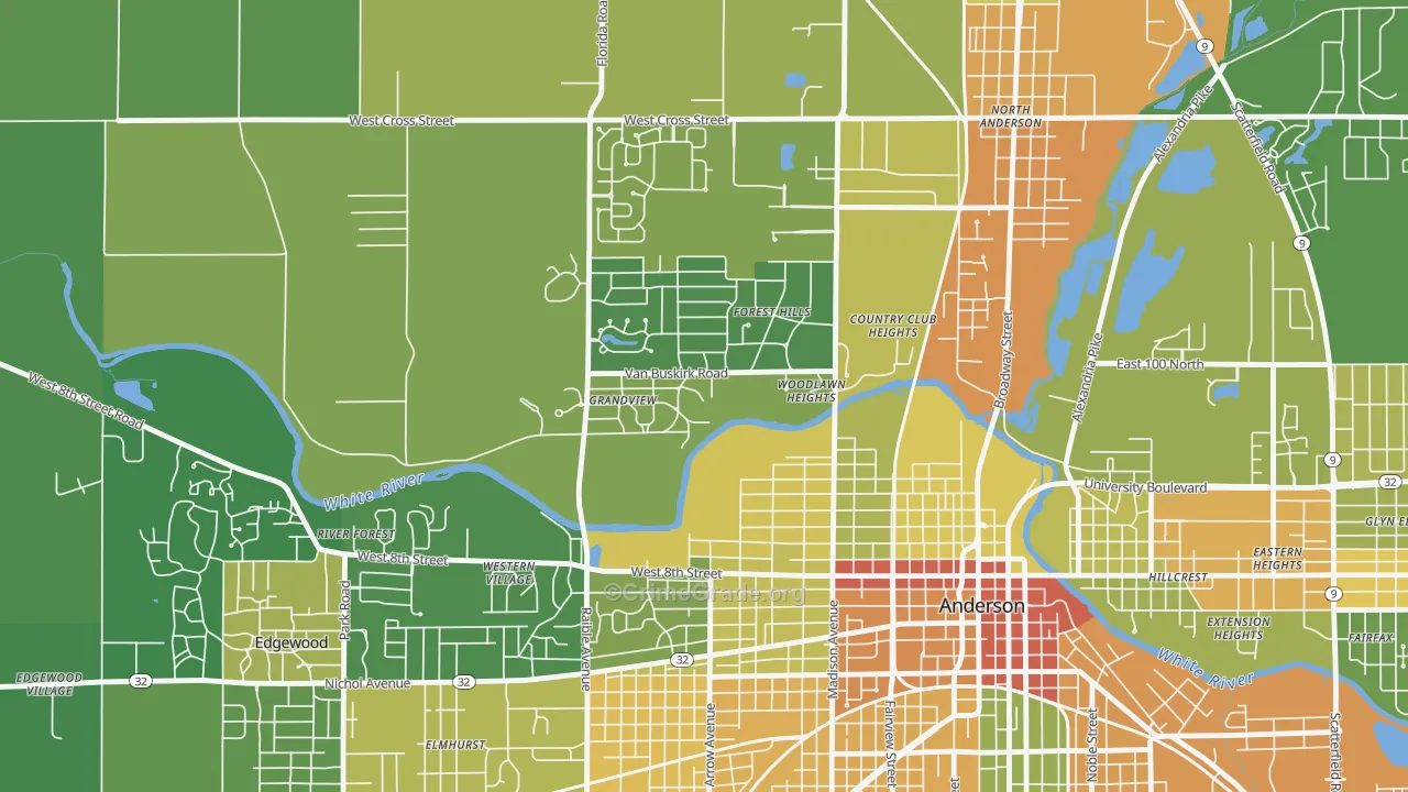 Woodlawn Heights, IN Map of Drug-Related Crime Rates