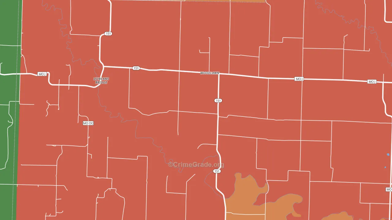Woodlawn, MO Map of Drug-Related Crime Rates