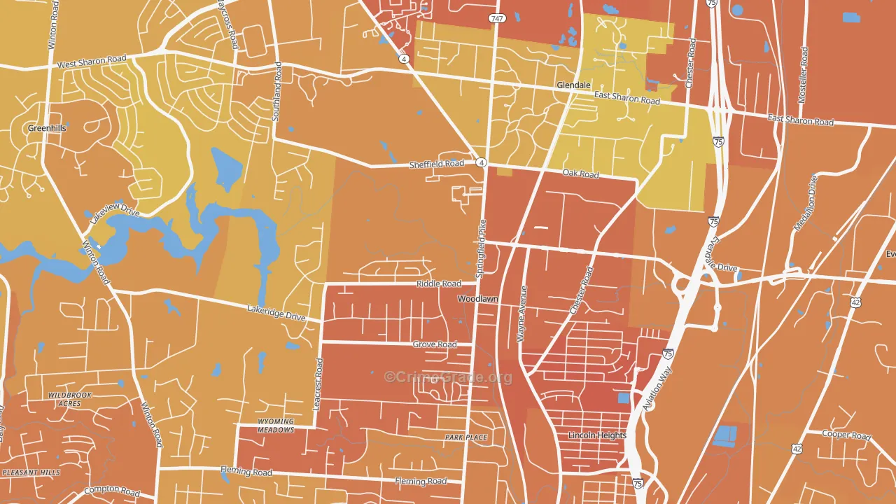 Woodlawn, OH Map of Drug-Related Crime Rates