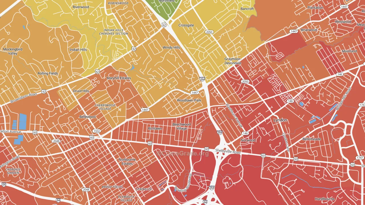 Woodlawn Park, KY Map of Drug-Related Crime Rates