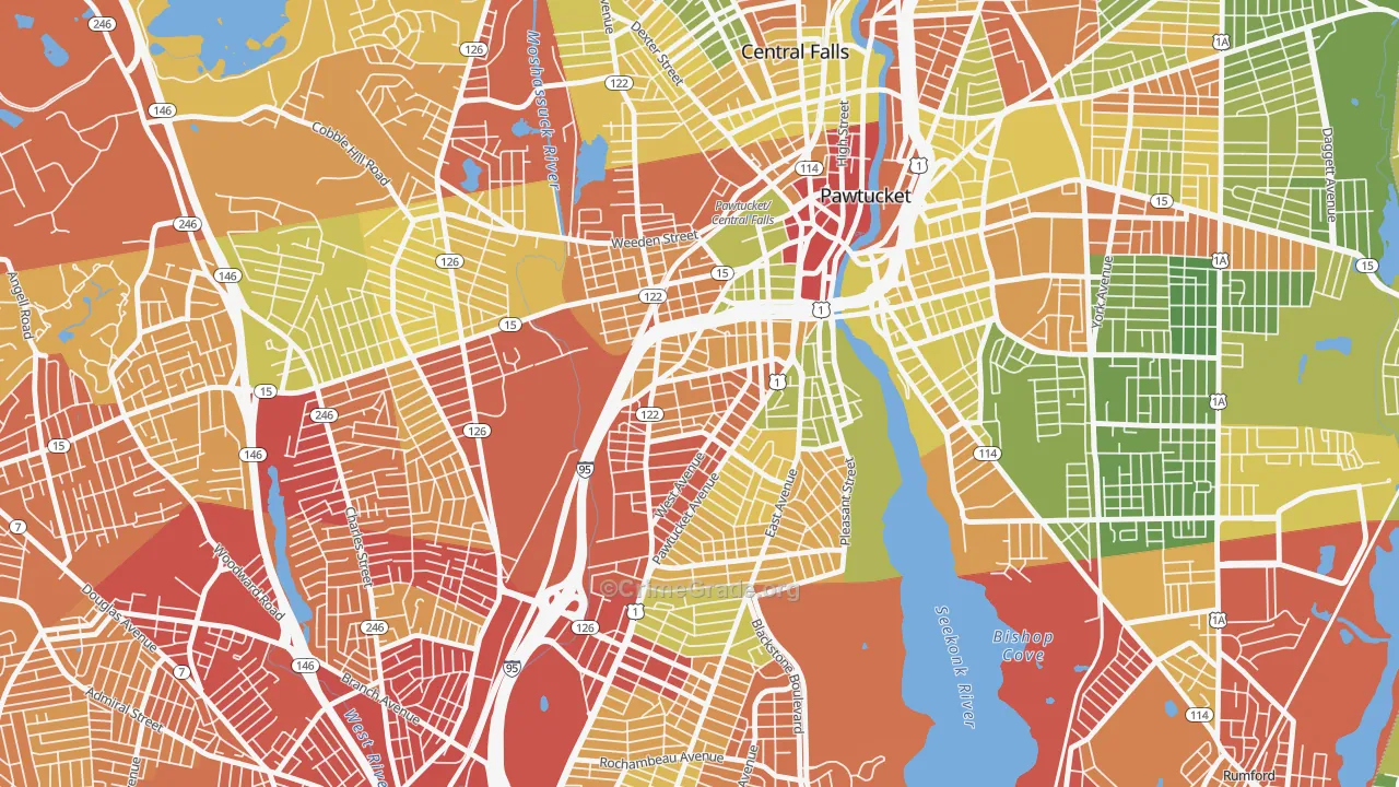 Woodlawn, Pawtucket, RI Map of Drug-Related Crime Rates