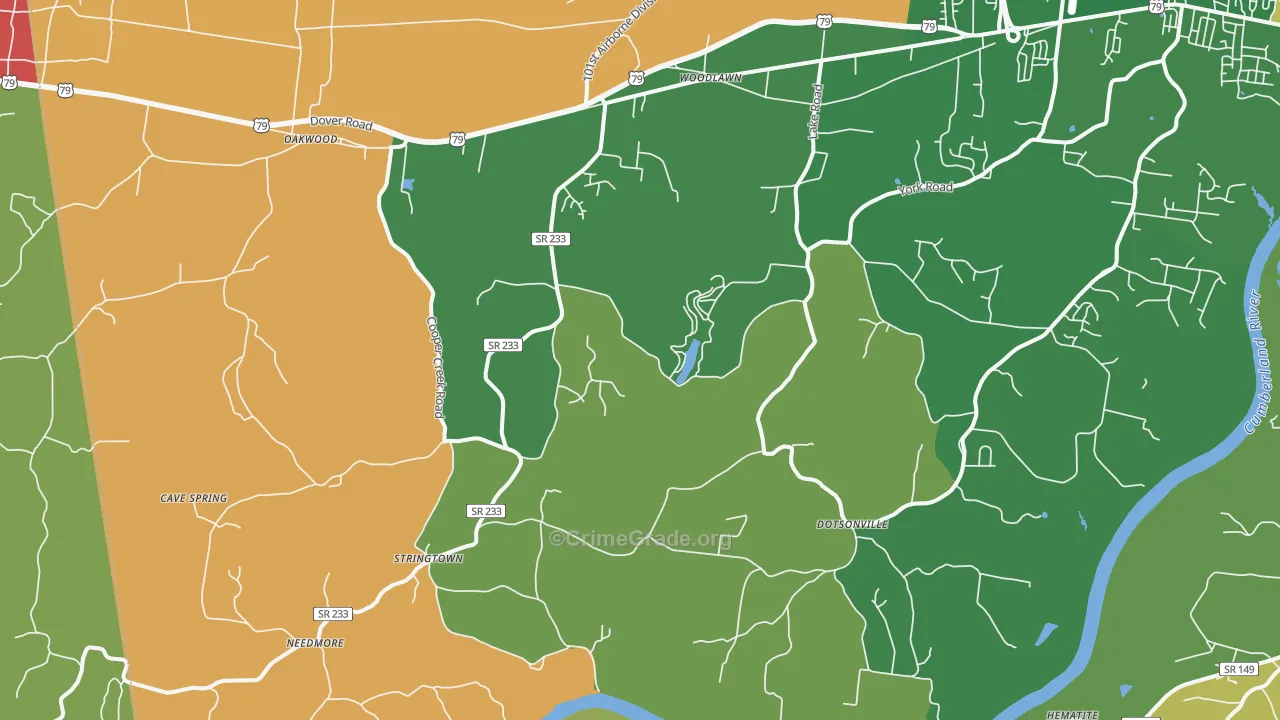 Woodlawn, TN Map of Drug-Related Crime Rates